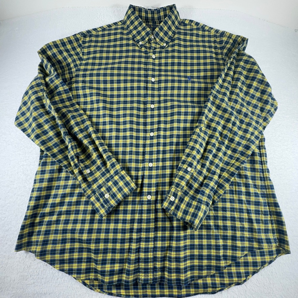 Ralph Lauren Mens‎ XL Yellow Blue Plaid Button Down Oxford Shirt